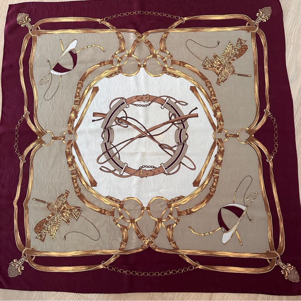 Large Silk Scarf Equestrian Print 32”x32”